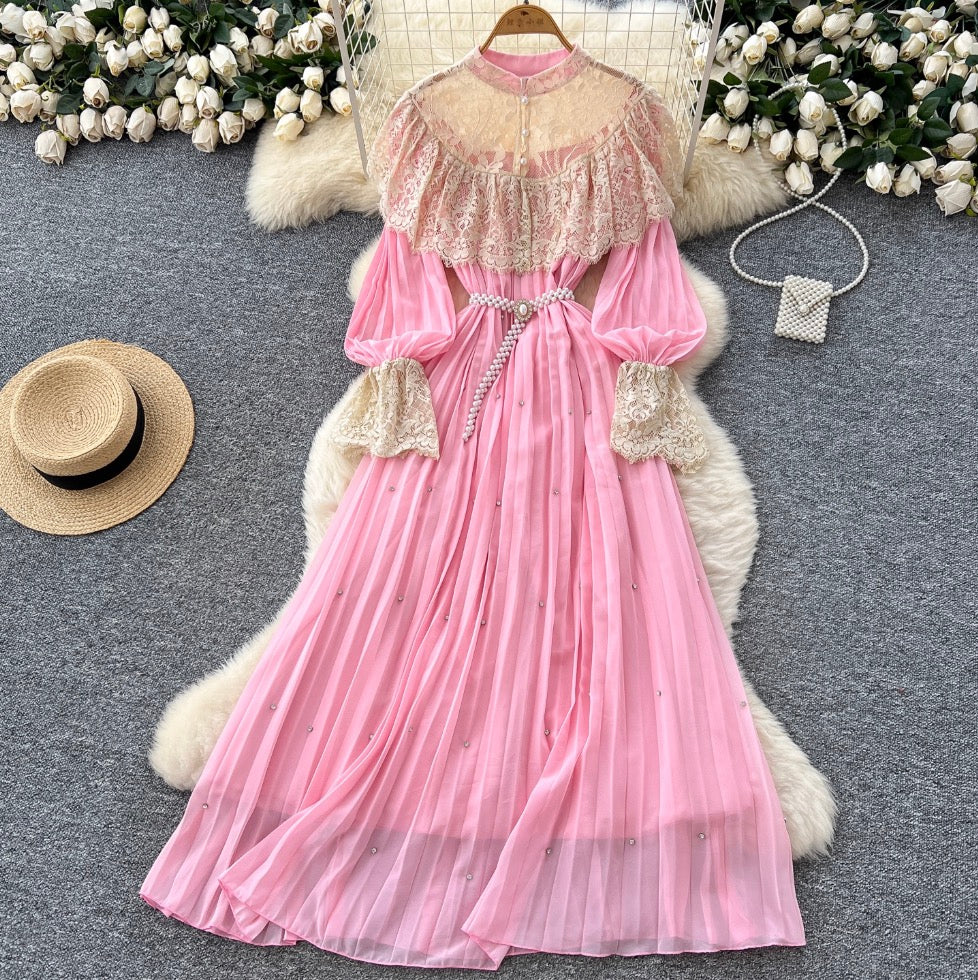 Courtly Layered Ruffled Lace Dress