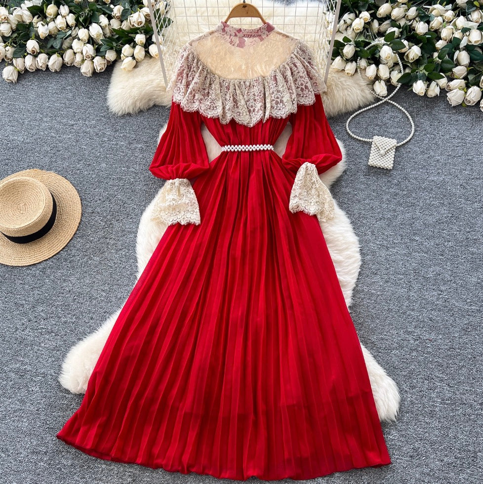Courtly Layered Ruffled Lace Dress