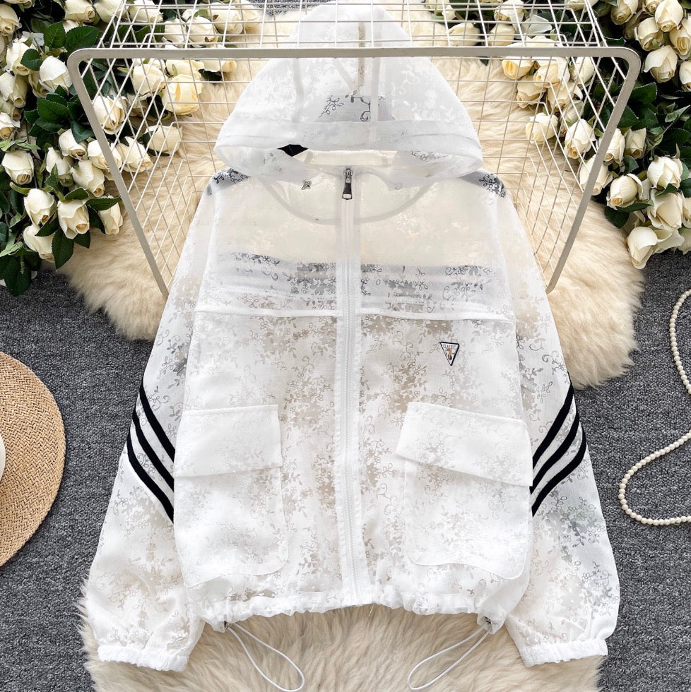 Jacquard See-through Sunscreen Hooded Jacket