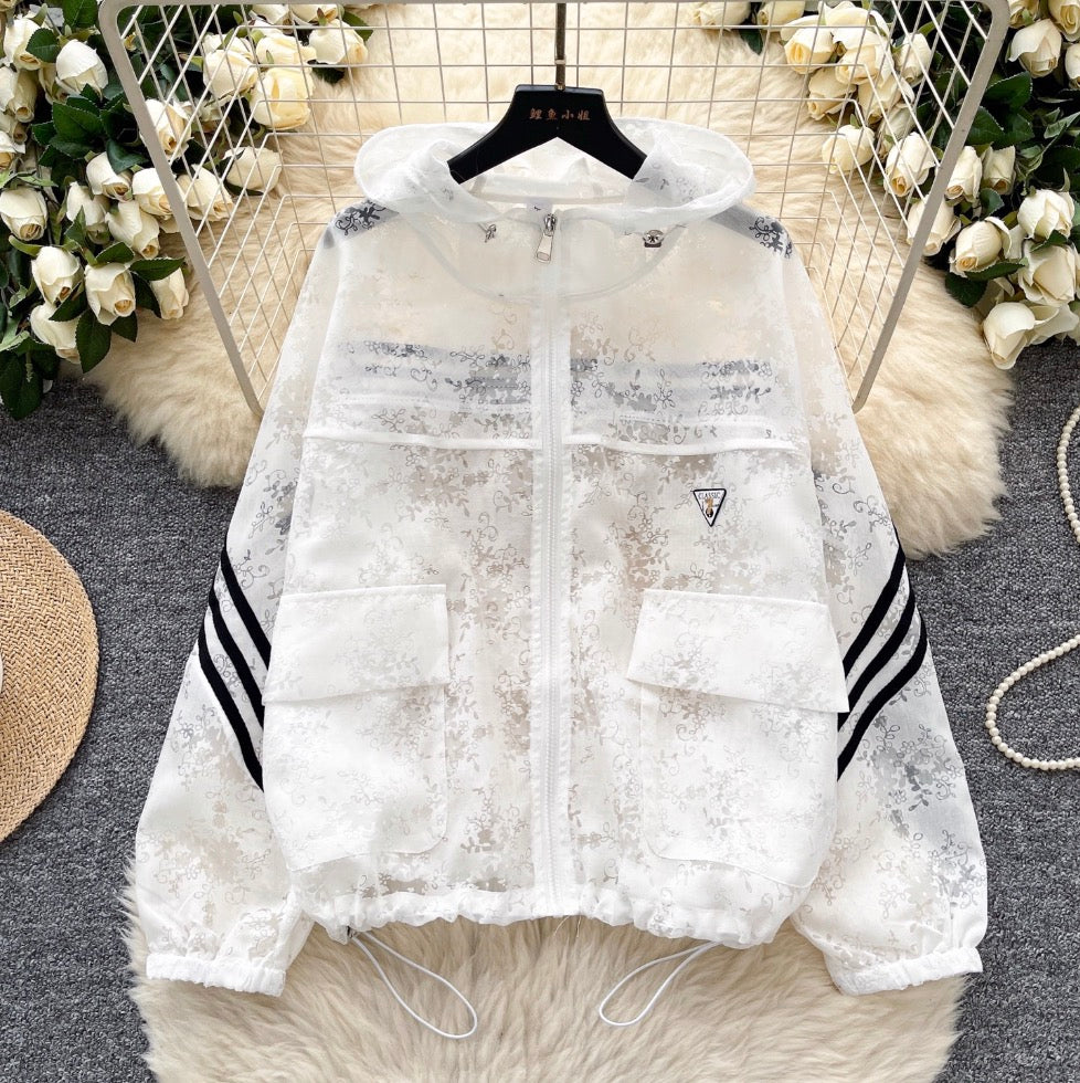 Jacquard See-through Sunscreen Hooded Jacket