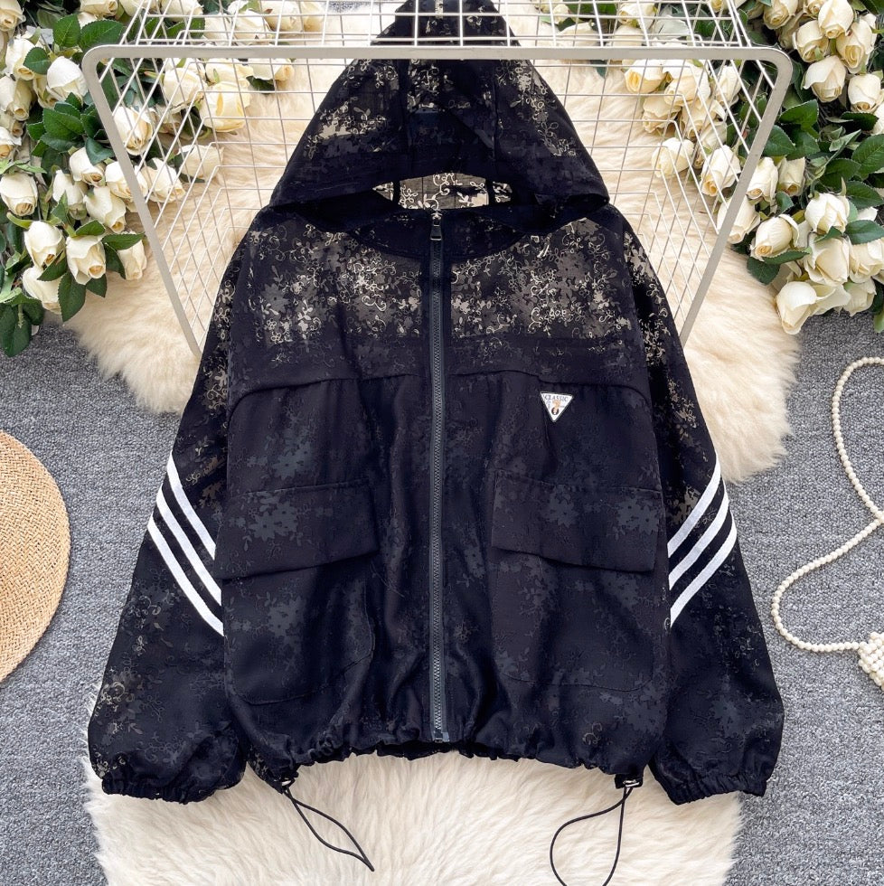 Jacquard See-through Sunscreen Hooded Jacket