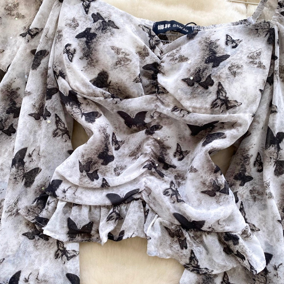 Square Neckline Printed Chiffon Shirt