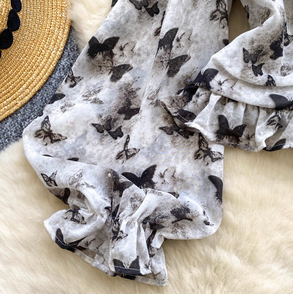 Square Neckline Printed Chiffon Shirt