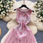 High-end Sequined Patchwork Mesh Dress