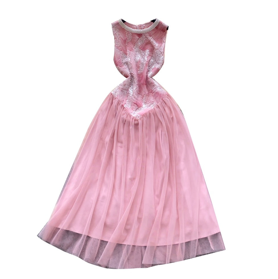 High-end Sequined Patchwork Mesh Dress