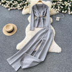 Suit-collar Knitwear & Trousers Maze 2Pcs