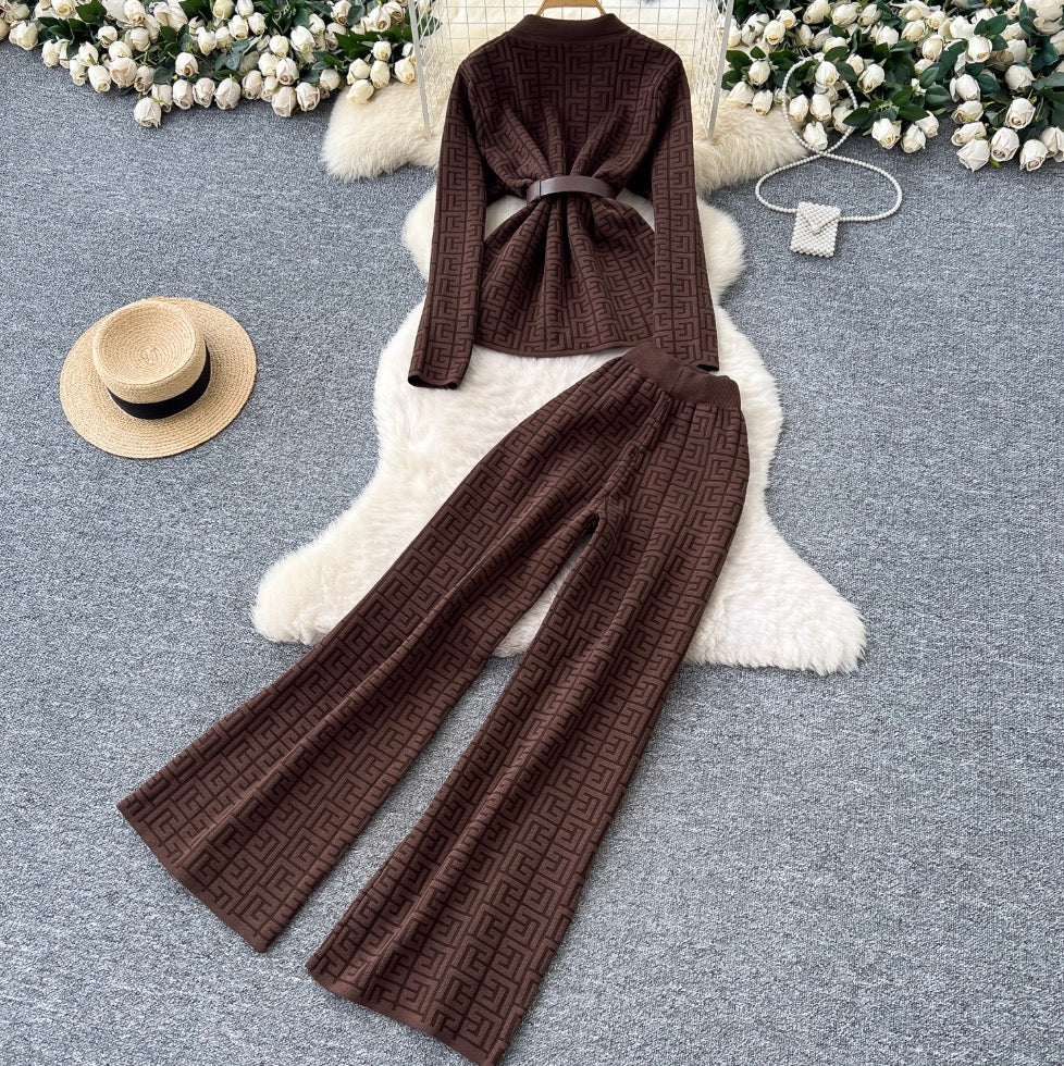 Suit-collar Knitwear & Trousers Maze 2Pcs