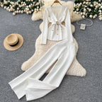 Suit-collar Knitwear & Trousers Maze 2Pcs