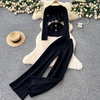 Suit-collar Knitwear & Trousers Maze 2Pcs