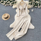Suit-collar Knitwear & Trousers Maze 2Pcs