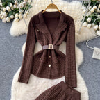 Suit-collar Knitwear & Trousers Maze 2Pcs