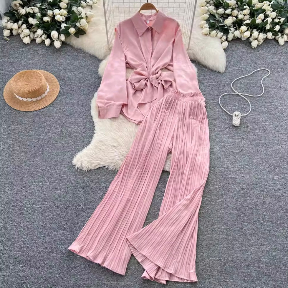 Lace-up Shirt & Draped Trousers Printed 2Pcs