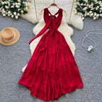 Backeless Lace-up Halter Dress