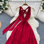 Backeless Lace-up Halter Dress