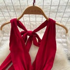 Backeless Lace-up Halter Dress
