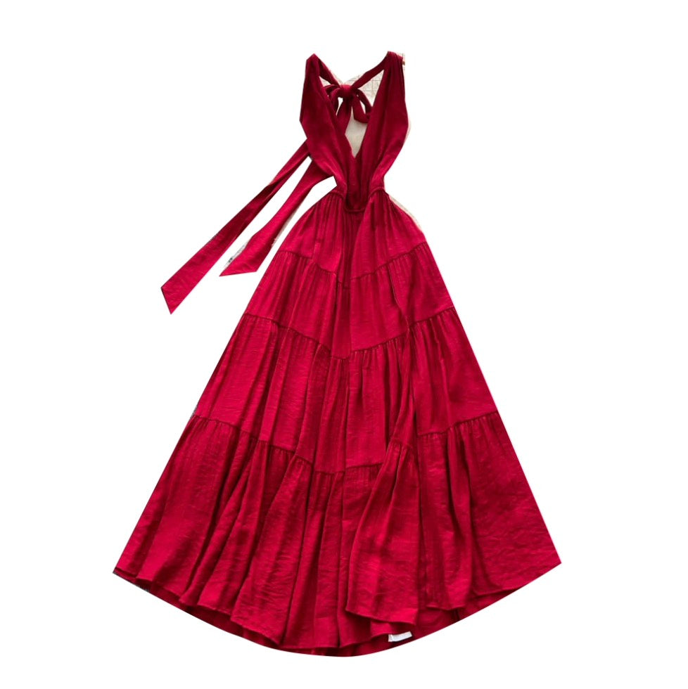 Backeless Lace-up Halter Dress