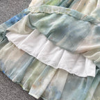 Tie-dye Fringed Mesh Slip Dress