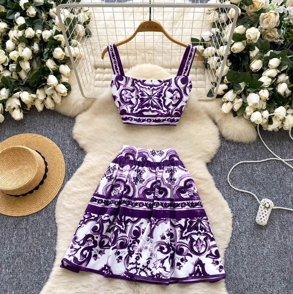 Camisole & Pleated Skirt Printed 2Pcs