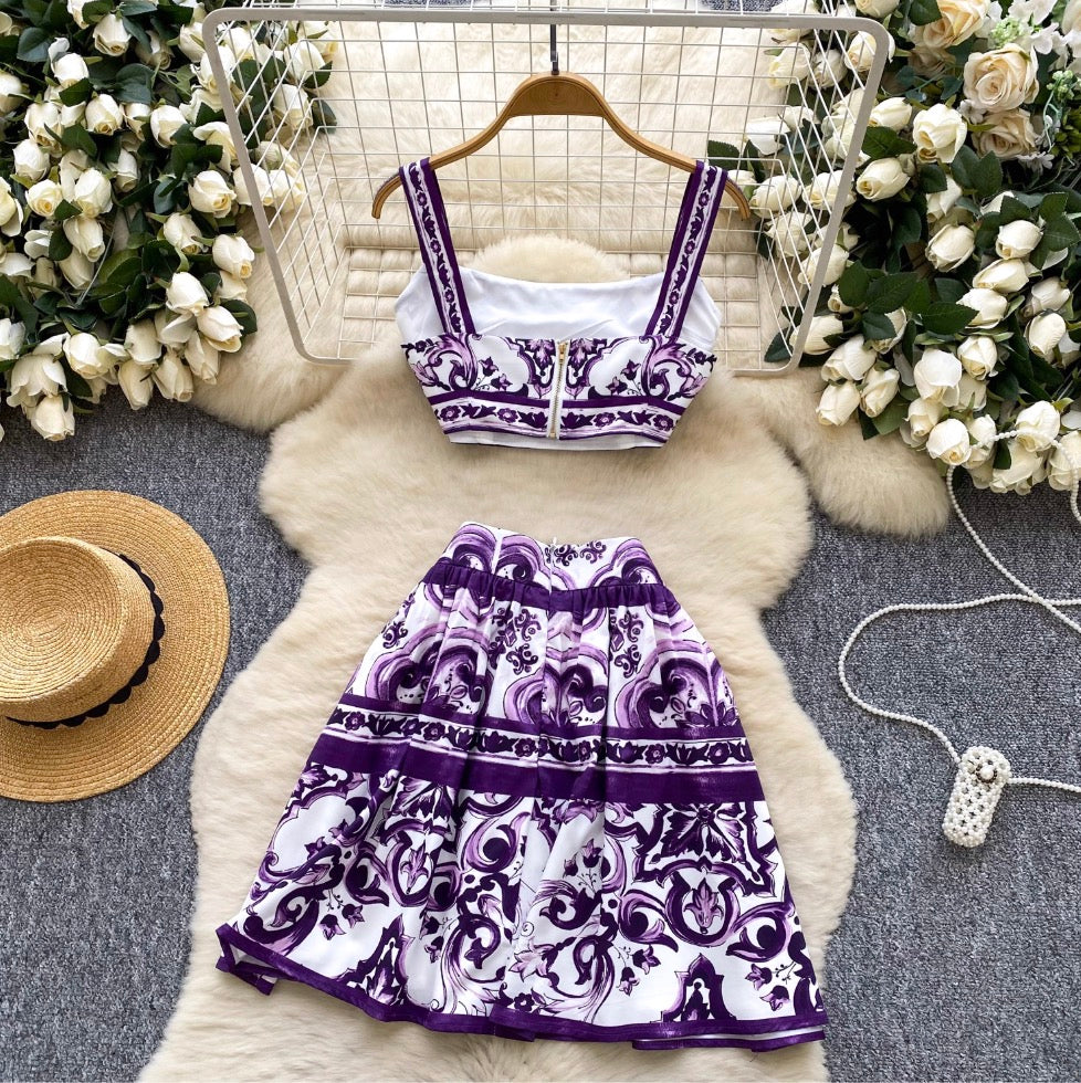 Camisole & Pleated Skirt Printed 2Pcs