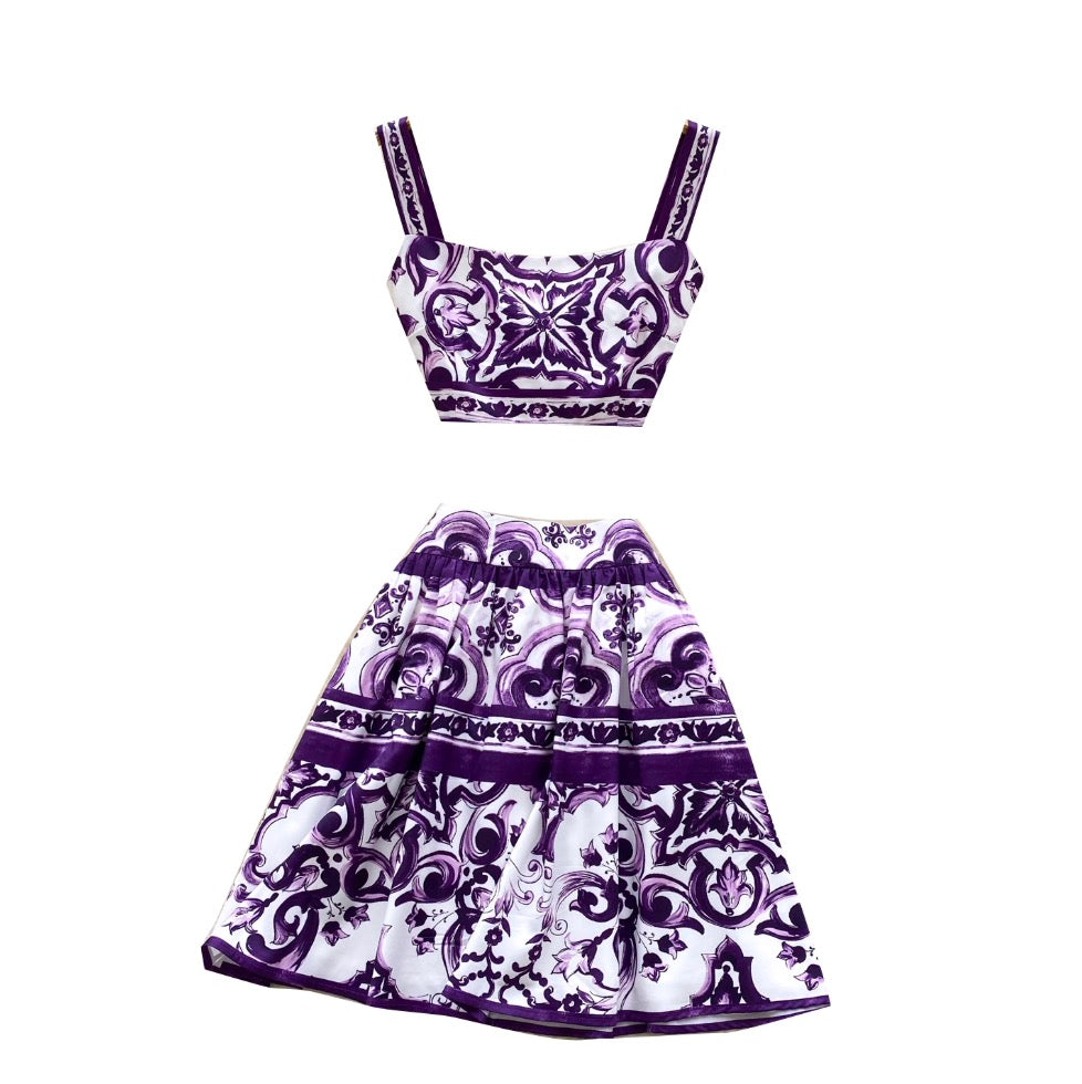 Camisole & Pleated Skirt Printed 2Pcs