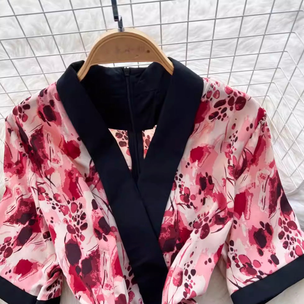 Casual V-neck Floral Printed Jumpsuit