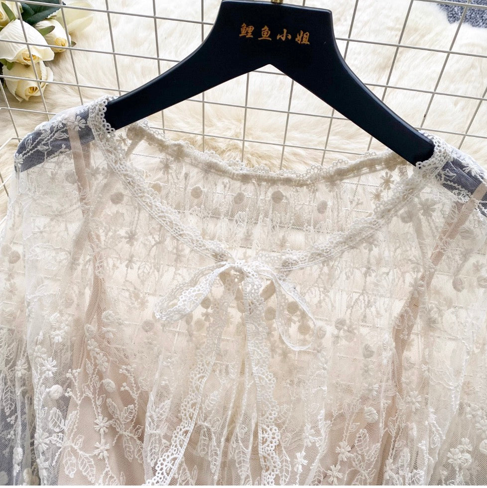 Fairy Embroidered Apricot Mesh Dress