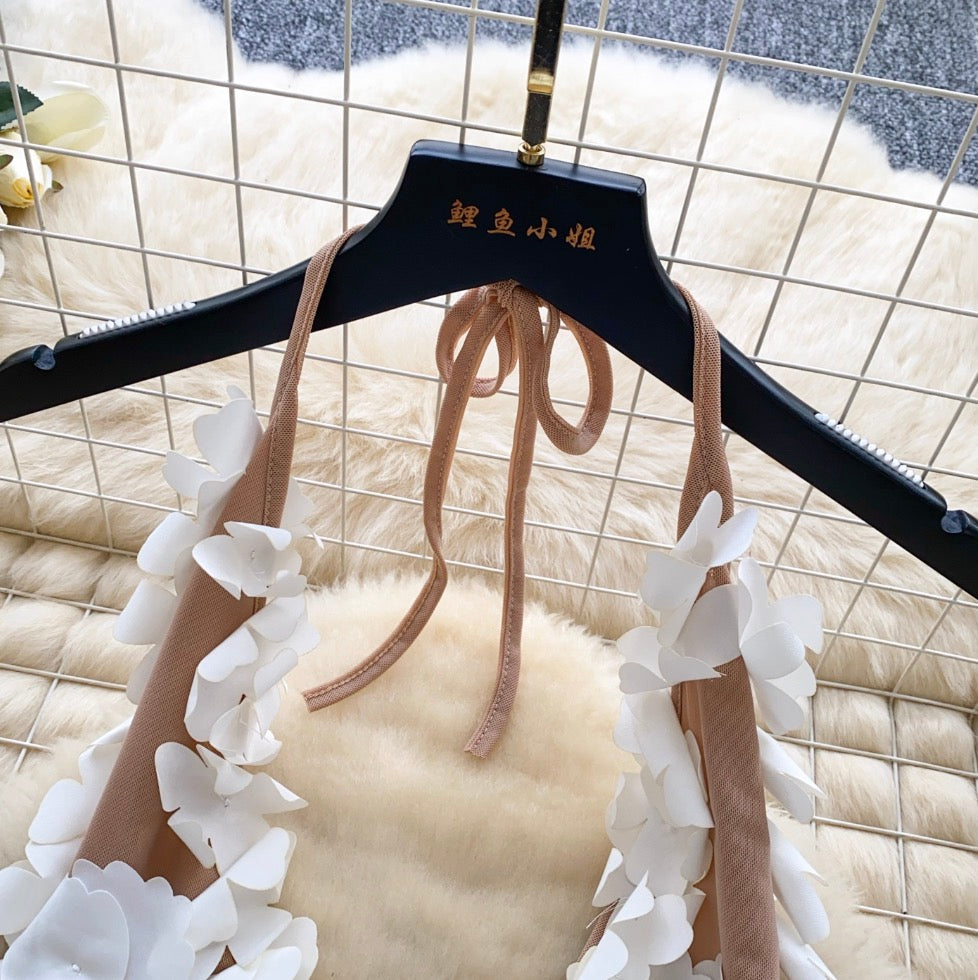 High-end 3D Flower Halter Dress