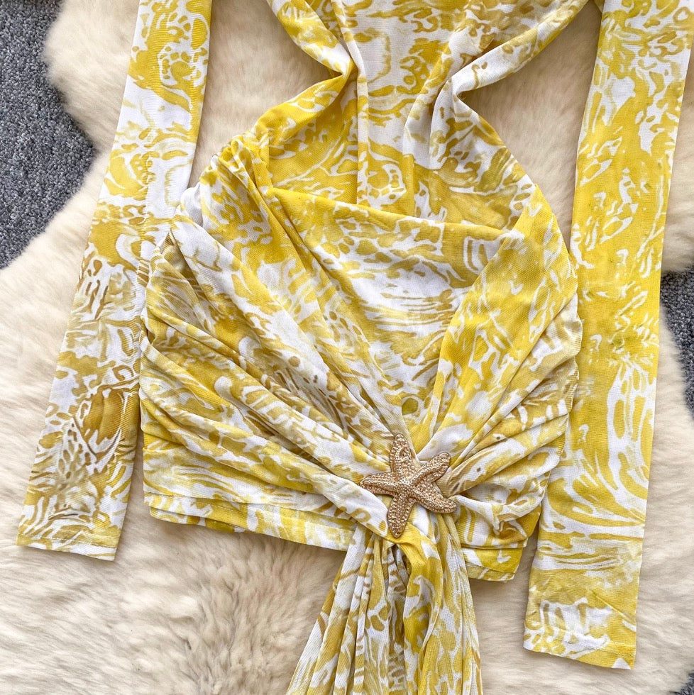 Bodycon Stand Collar Printed Dress