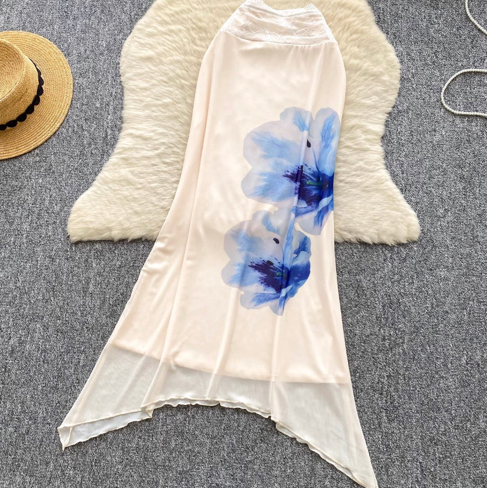 Draped Neckline Top & Fishtail Skirt 2Pcs