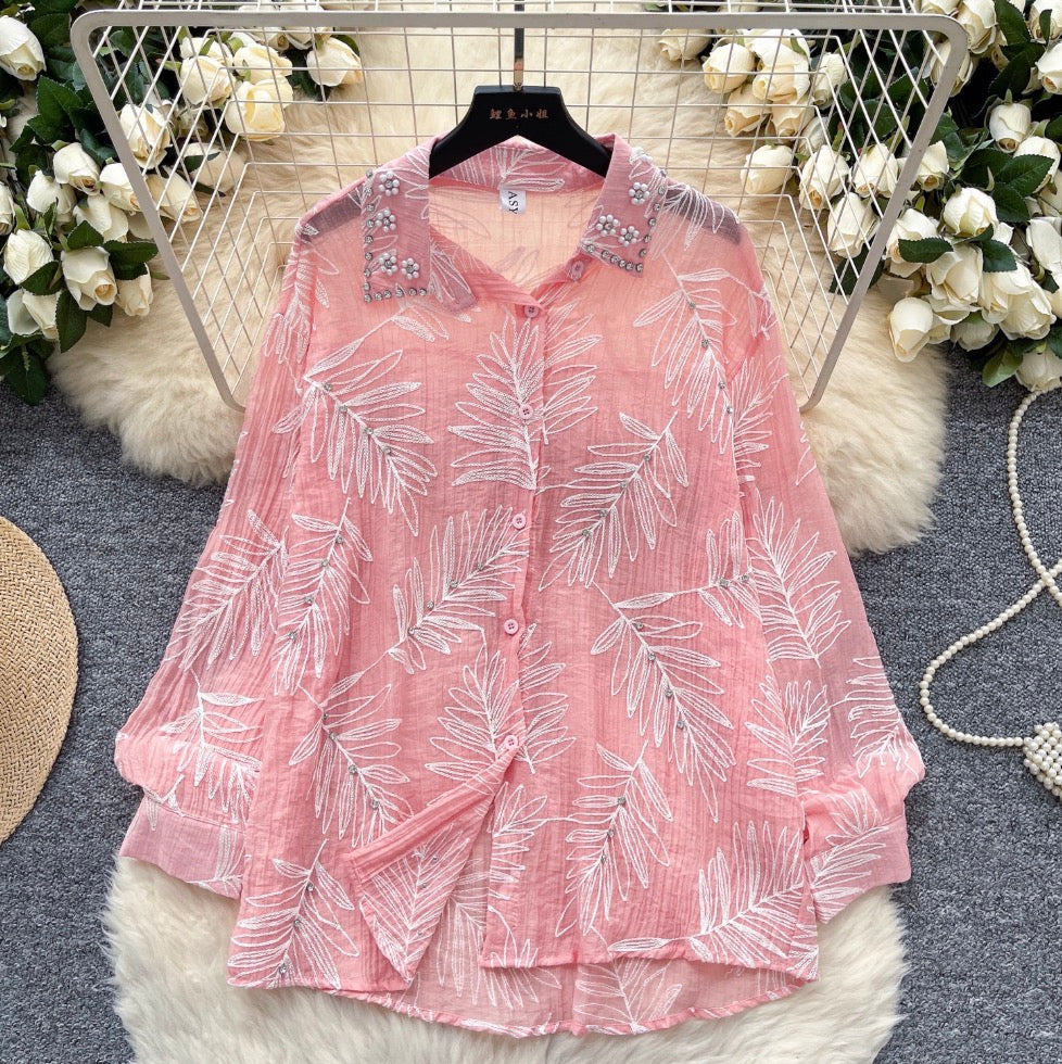 Premium Rhinestone Studded Jacquard Shirt