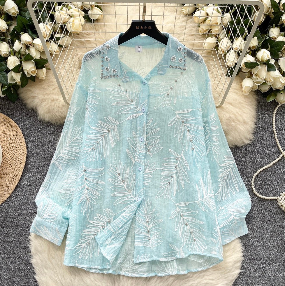 Premium Rhinestone Studded Jacquard Shirt