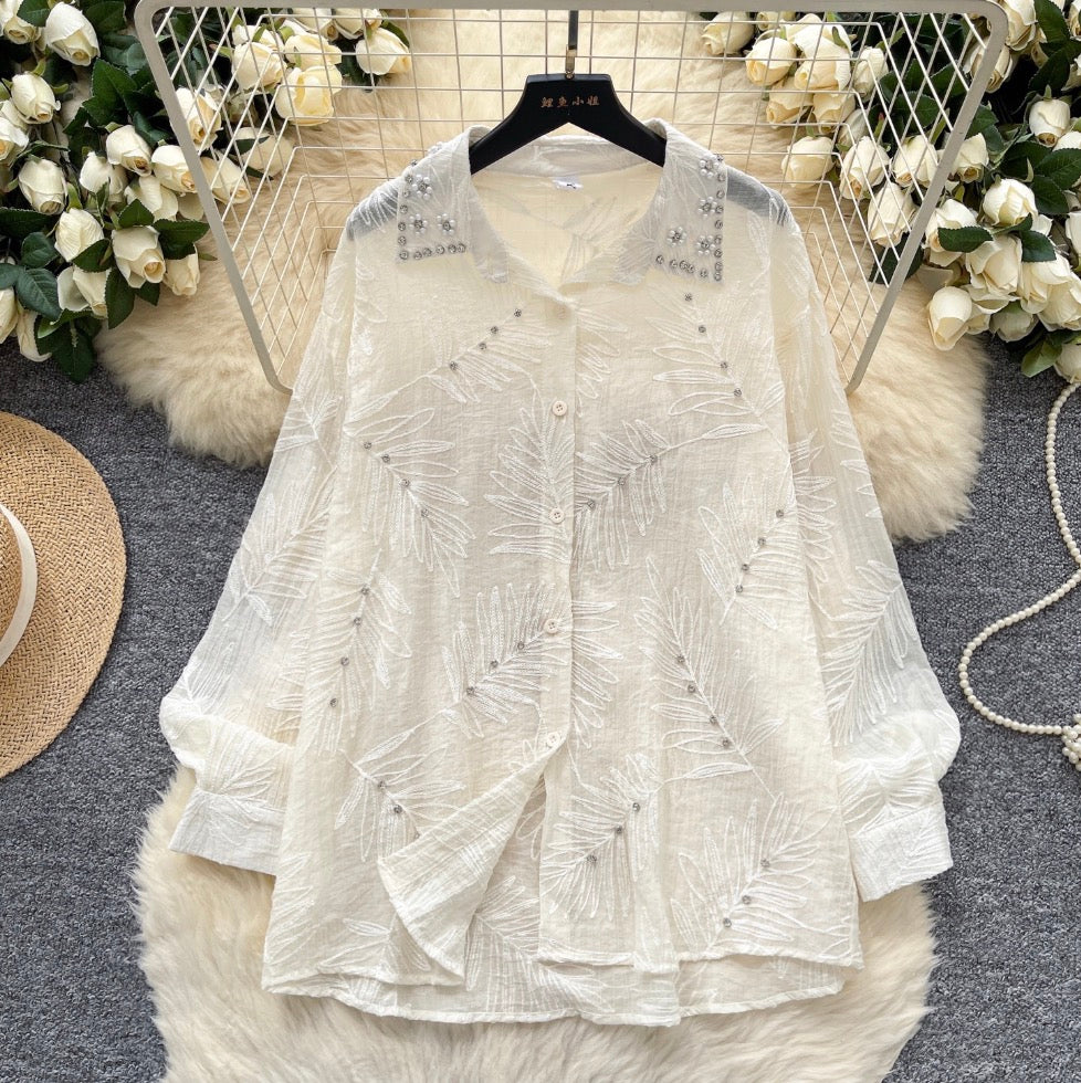 Premium Rhinestone Studded Jacquard Shirt