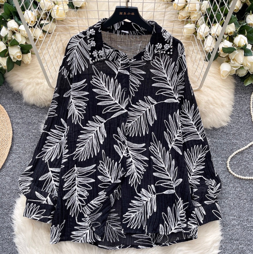 Premium Rhinestone Studded Jacquard Shirt