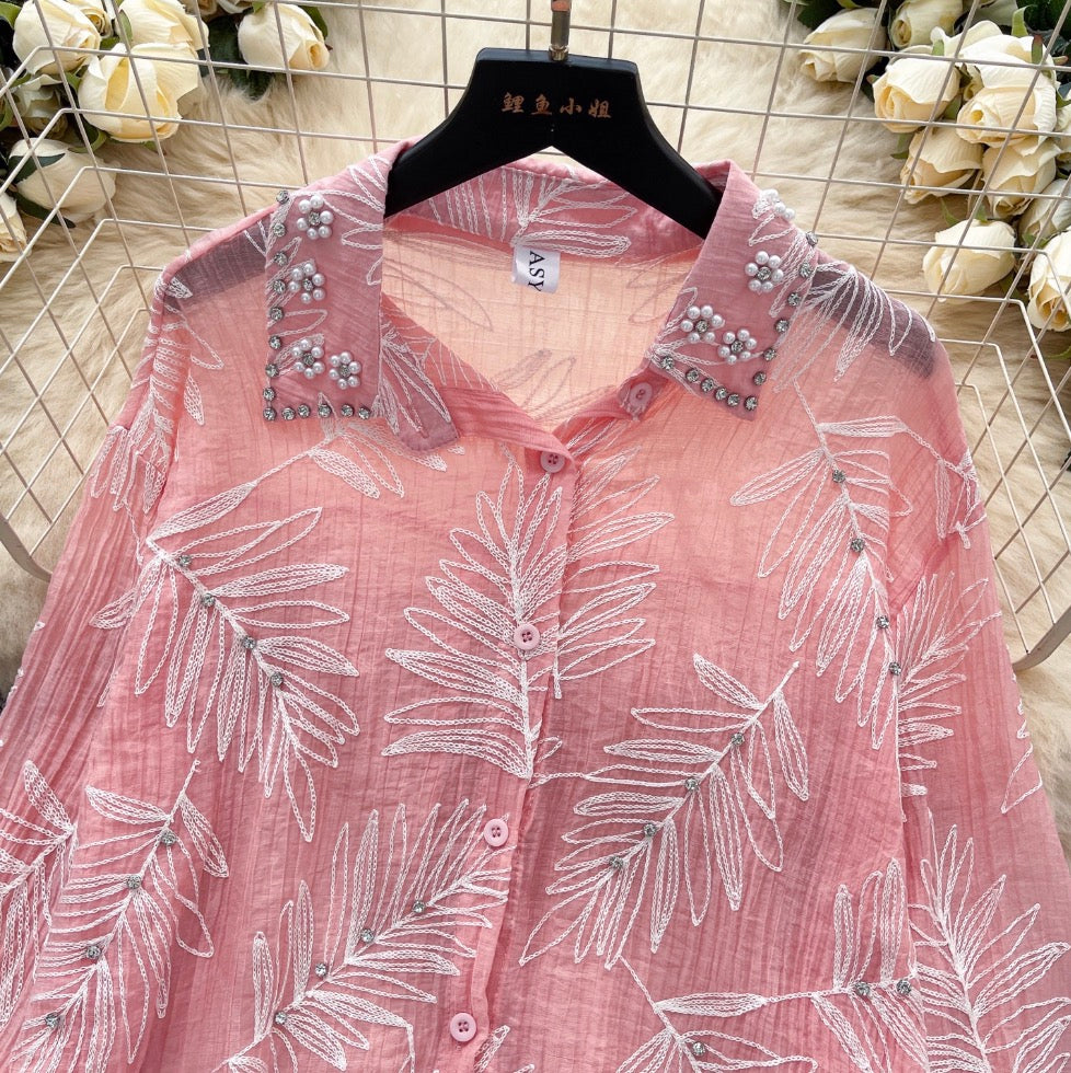 Premium Rhinestone Studded Jacquard Shirt