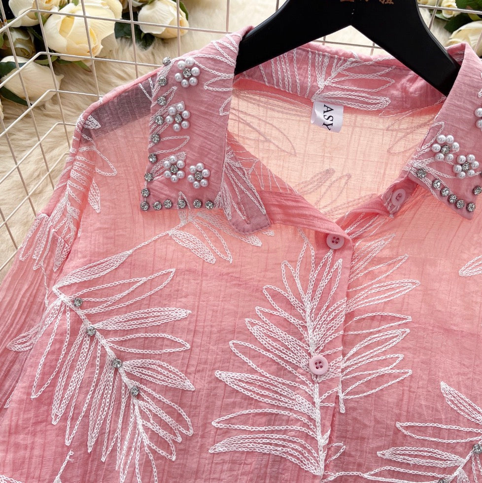 Premium Rhinestone Studded Jacquard Shirt