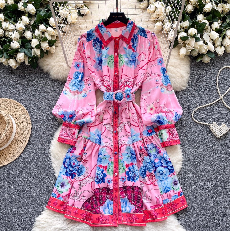 Courtly Polo Collar Printed Shirt Dress