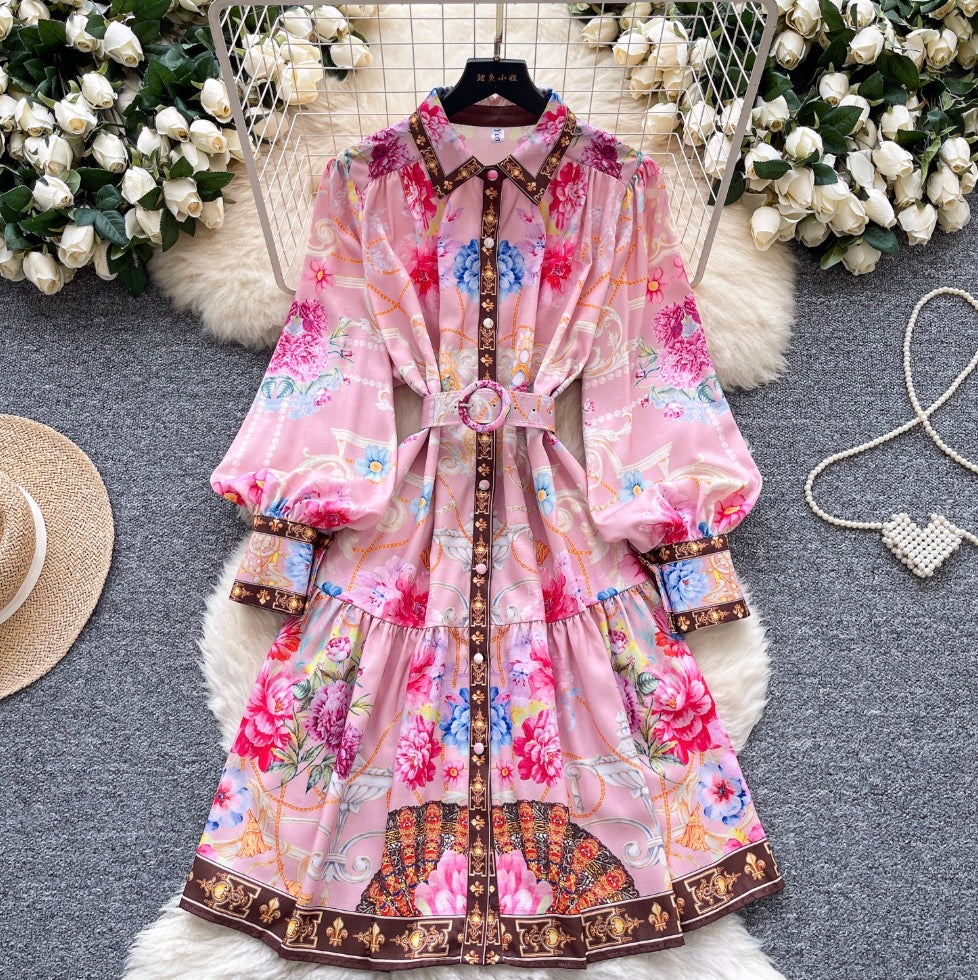 Courtly Polo Collar Printed Shirt Dress