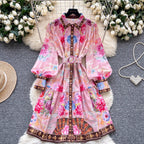 Courtly Polo Collar Printed Shirt Dress
