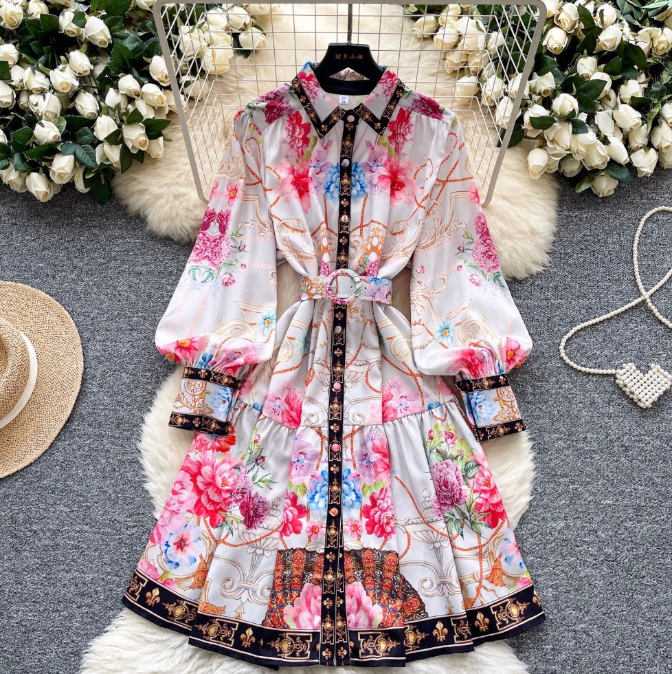 Courtly Polo Collar Printed Shirt Dress