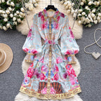 Courtly Polo Collar Printed Shirt Dress