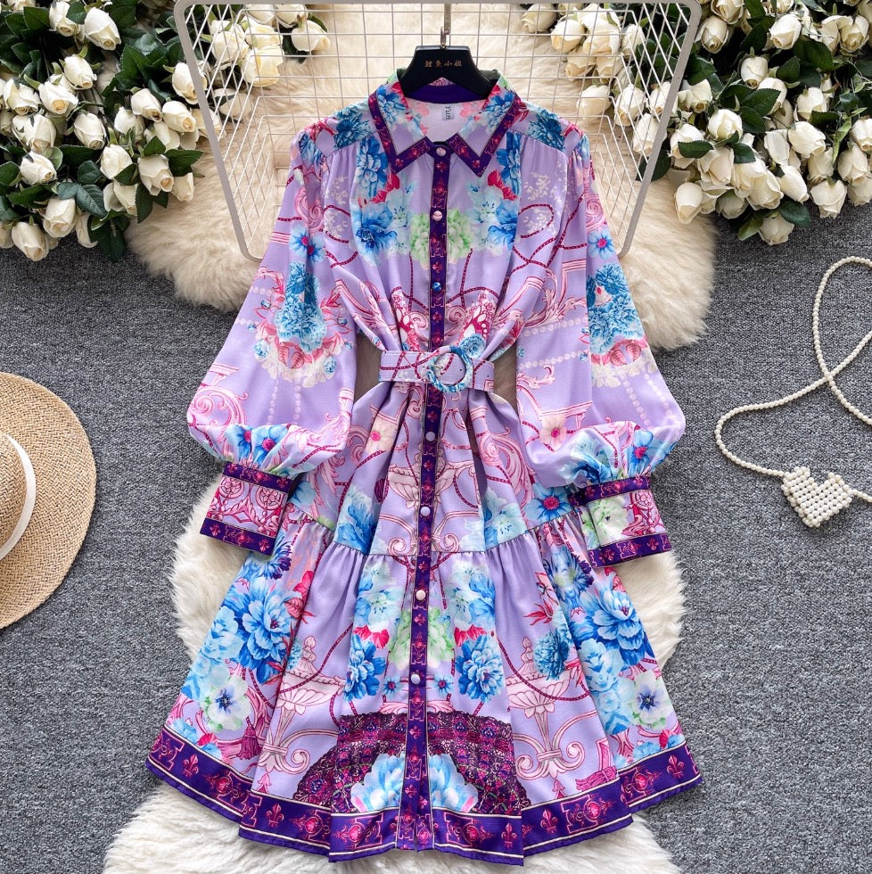 Courtly Polo Collar Printed Shirt Dress