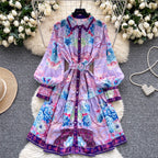 Courtly Polo Collar Printed Shirt Dress