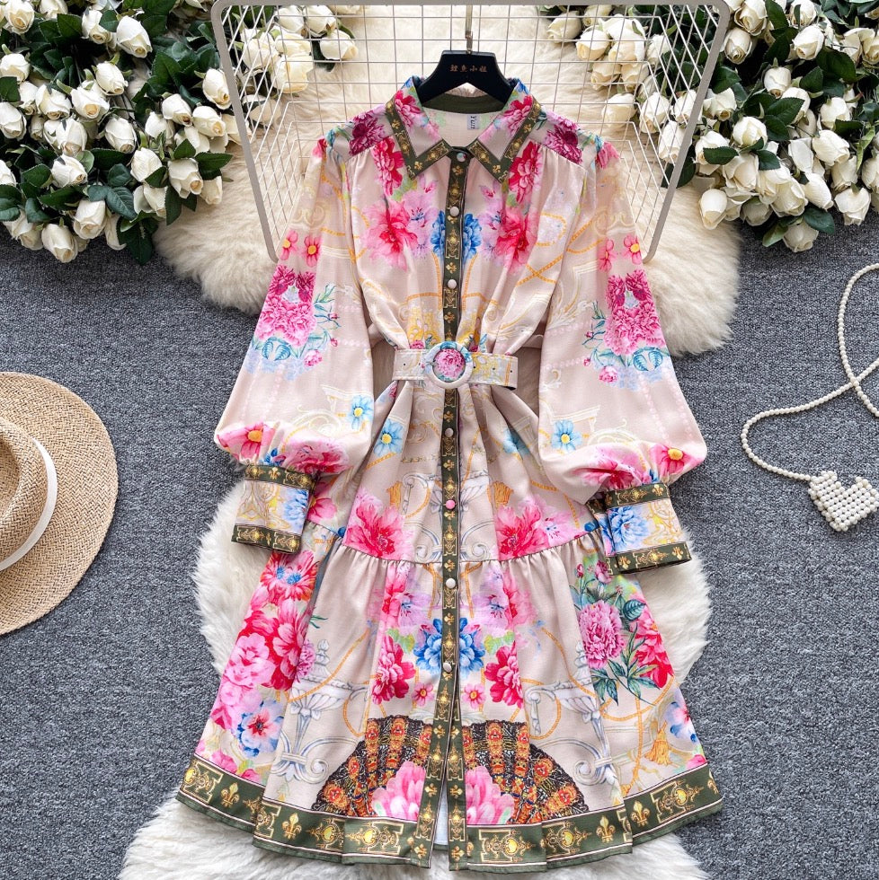 Courtly Polo Collar Printed Shirt Dress