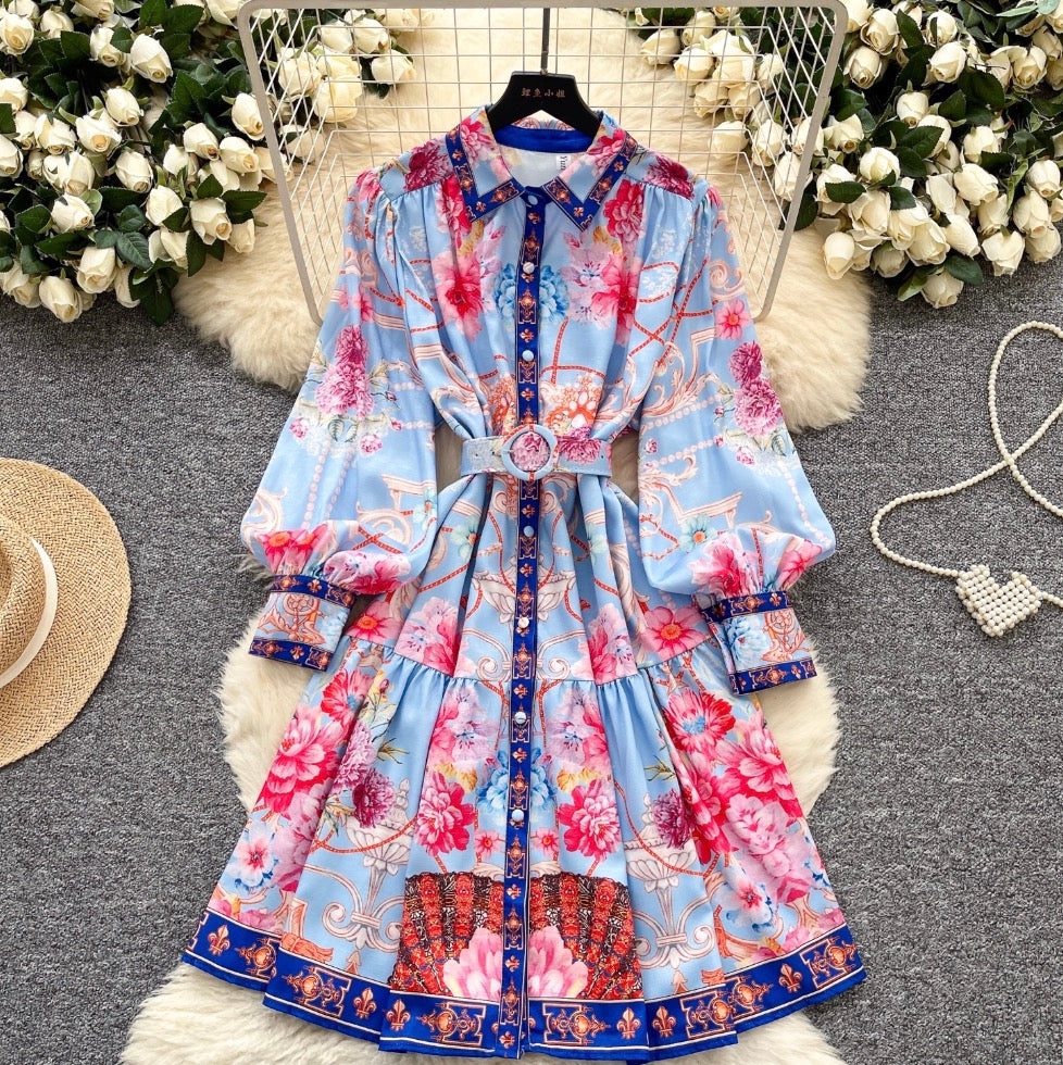 Courtly Polo Collar Printed Shirt Dress