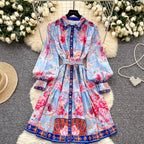 Courtly Polo Collar Printed Shirt Dress