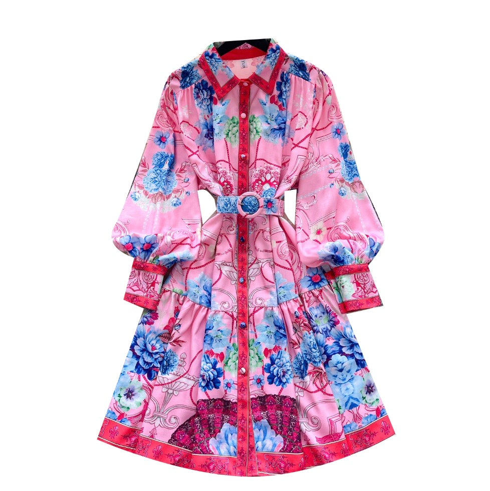Courtly Polo Collar Printed Shirt Dress