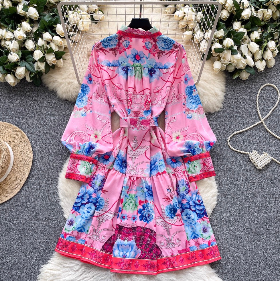 Courtly Polo Collar Printed Shirt Dress