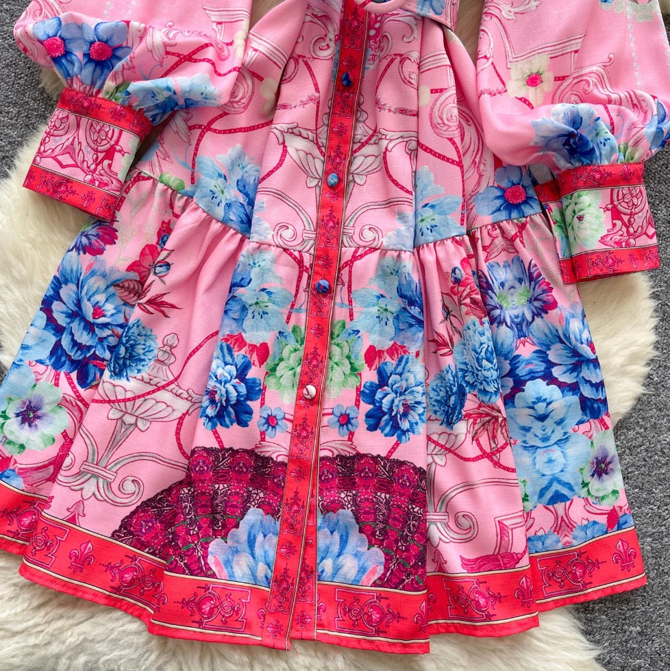 Courtly Polo Collar Printed Shirt Dress
