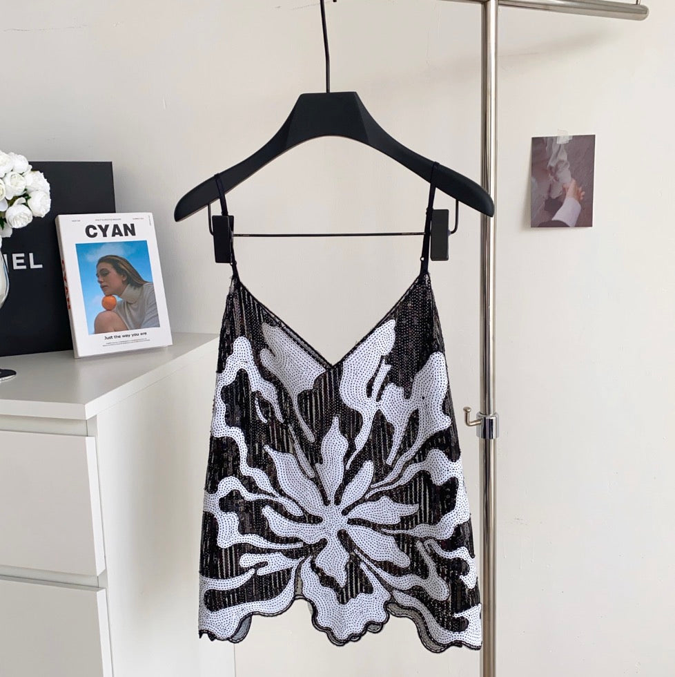 Chic Sequined Mesh Camisole Top