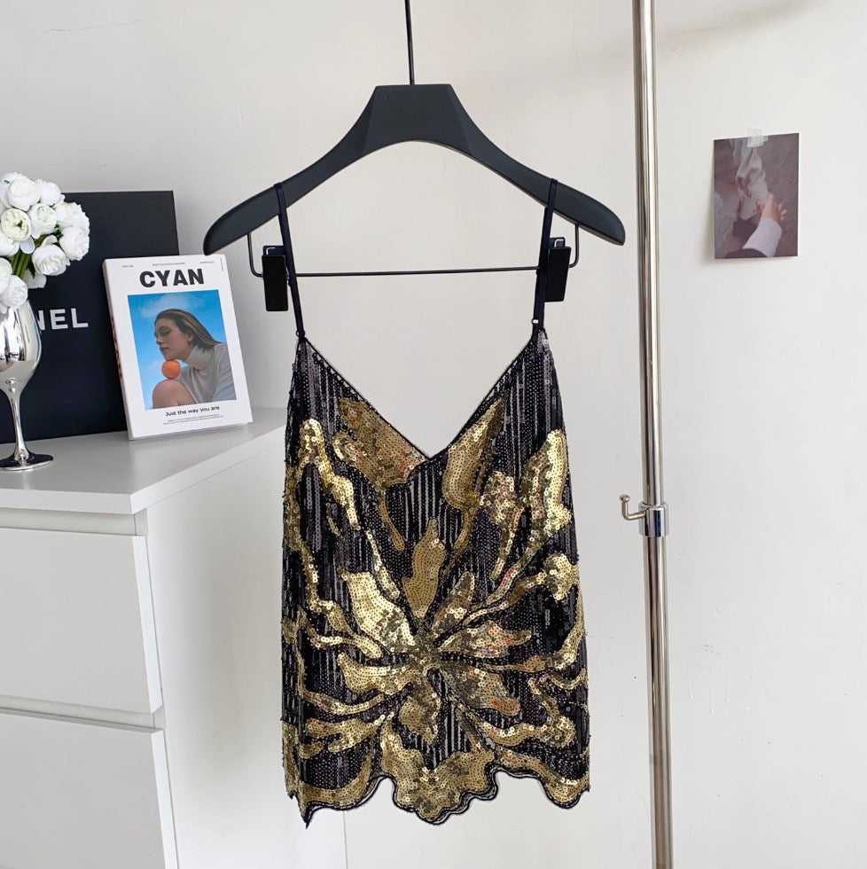 Chic Sequined Mesh Camisole Top